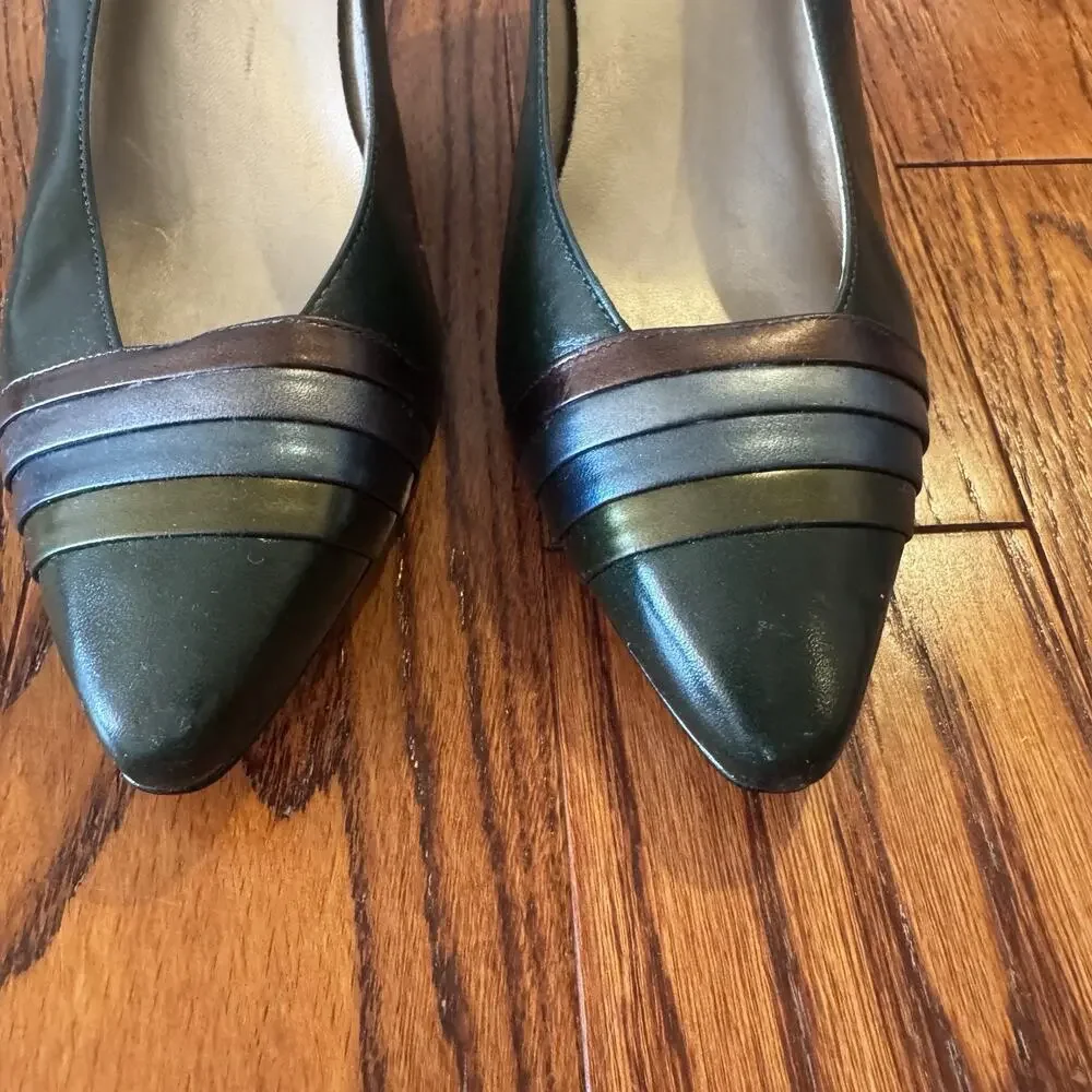 VTG Etienne Aigner Womens 8N Pumps Green Metallic Stripe Made in Spain‎ Damage